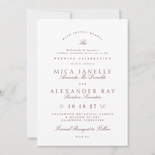 Klassieke Bourgogne Formele Maroon Elegante Bruilo Kaart (Voorkant)