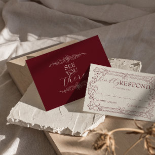 Klassieke Bourgogne wijn Oude Geld Chic Bruiloft RSVP Kaartje