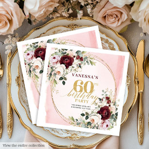 Klassieke Bourgondië Blush Bloem 60e Verjaardag Se Servet
