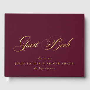 Klassieke Bourgondisch Rood Gouden Calligrafie Bru Gastenboek