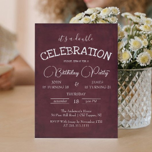 Klassieke Bourgondische Dubbele Verjaardagsfeest Kaart