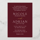 Klassieke Bourgondische elegante bruiloft Folie Uitnodiging (Voorkant)