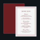 Klassieke Bourgondische elegante bruiloft Informatiekaartje<br><div class="desc">Klassieke wijn/bruine bruiloft-behuizing met een eenvoudig en minimaal design met uw details omgeven door een dubbele rand. De doopvonten afwisselen tussen en elegant manuscript,  een traditionele serif en minimaliseert serif doopvonten. Deze kaart is geweldig voor een officiële bruiloft.</div>