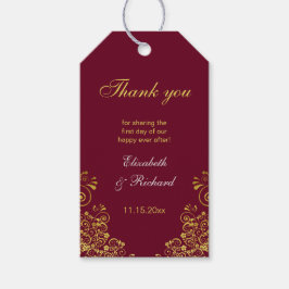 Klassieke Bourgondische gouden wervelingen bruilof Cadeaulabel