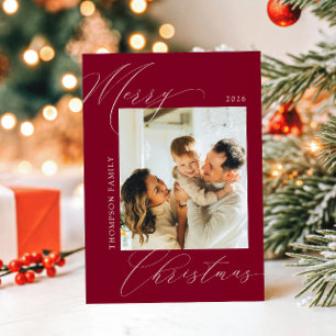 Klassieke Bourgondische Prettig Kerstmis Familie F Feestdagenkaart