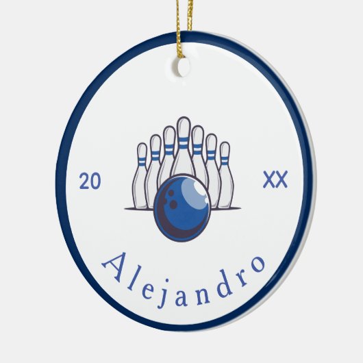 Klassieke Bowling Design Pins & Ball Name & Year Keramisch Ornament (Links)