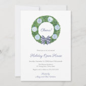 Klassieke Boxwood Blauw Wit Kerstfeest Kaart (Voorkant)