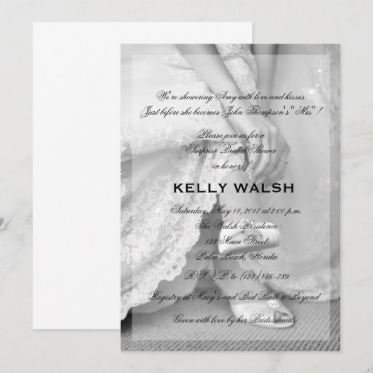 Klassieke Bridal Shower Uitnodiging zwart-wit (Voorkant / Achterkant)