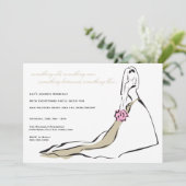 Klassieke bride met roze Bouquet uitnodiging (Staand voorkant)