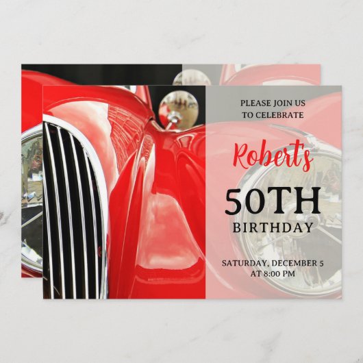 Klassieke Britse auto Verjaardag uitnodiging (Voorkant / Achterkant)