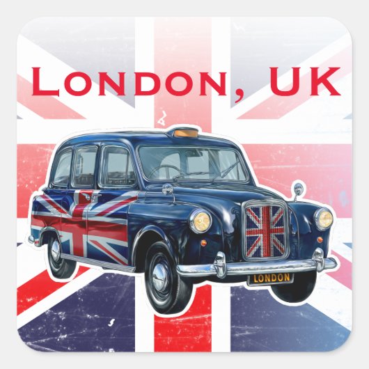 Klassieke Britse Taxicab Vierkante Sticker (Voorkant)