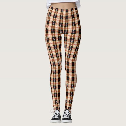 Klassieke Britse zwarte en tan tartan Leggings (Voorkant)