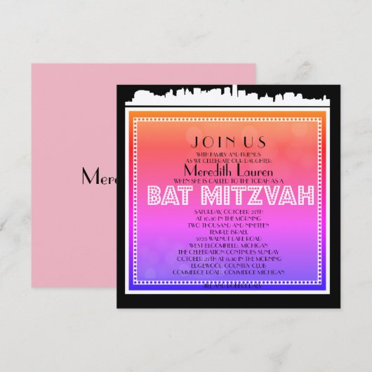 KLASSIEKE BROADWAY Bat Mitzvah Uitnodiging-regenbo Kaart (Voorkant / Achterkant)