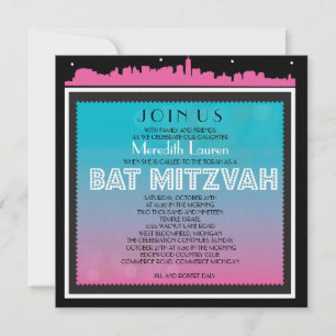 KLASSIEKE BROADWAY Bat Mitzvah Uitnodiging-regenbo Kaart