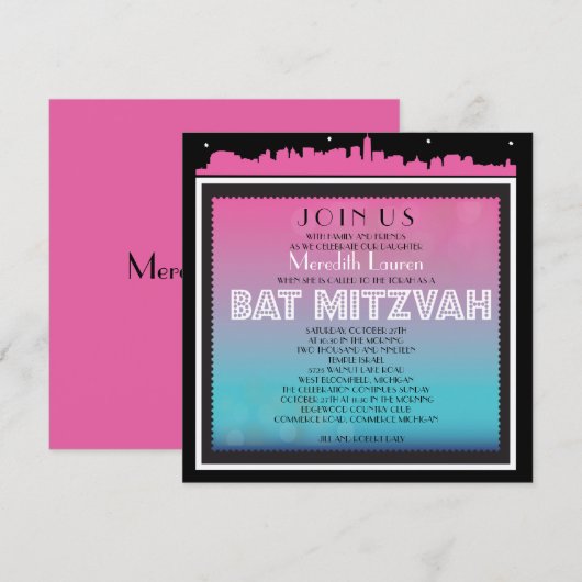 KLASSIEKE BROADWAY Vleermuis Mitzvah Uitnodiging-r Kaart (Voorkant / Achterkant)