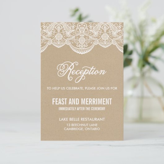 Klassieke Brokaat Kant Trouw Ontvangstkaart Informatiekaartje (Staand voorkant)