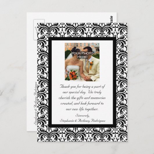 Klassieke bruiloft dank u briefkaart (Voorkant / Achterkant)