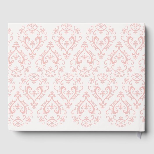 Klassieke bruiloft Elegant Damask Pattern Peach Co Gastenboek (Achterkant)