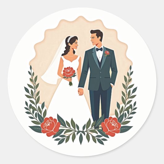 Klassieke bruiloft iconen ronde sticker (Voorkant)