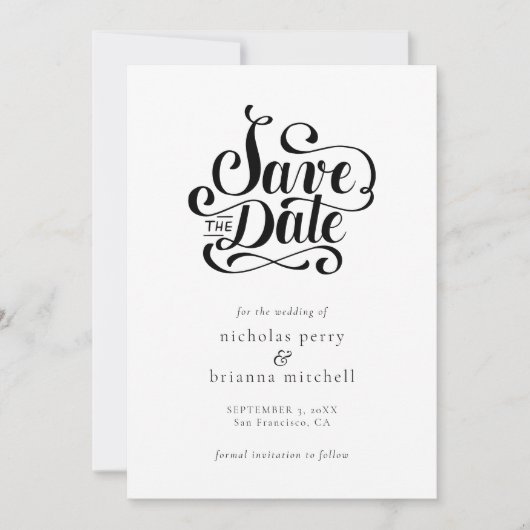 Klassieke bruiloft kalligrafie Modern Elegant Save The Date (Voorkant)