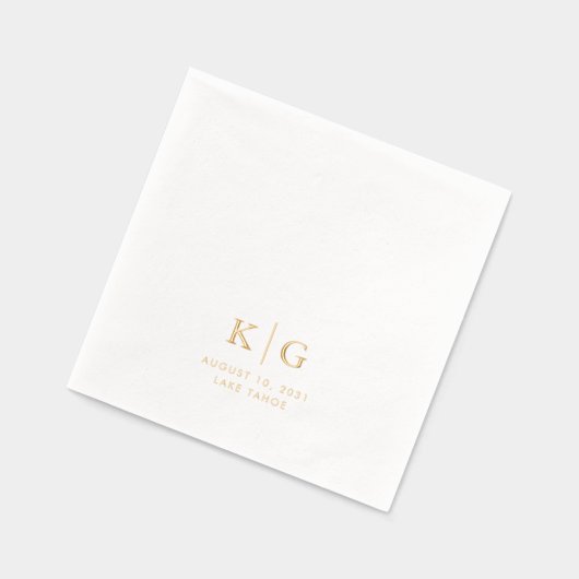 Klassieke bruiloft Monogram Datum Locatie Goud Folie Servetten (Links)