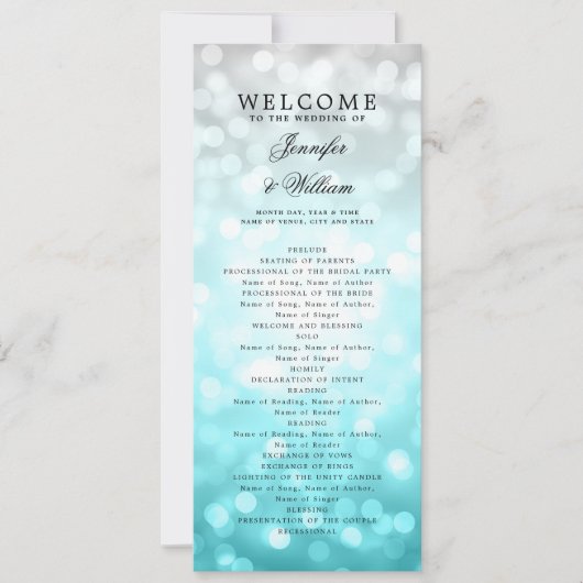 Klassieke bruiloft programma Beach Bokeh Lights (Voorkant)