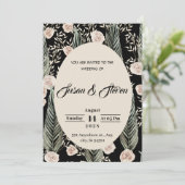 Klassieke bruiloft, roze rozen, beige, groen gebla kaart (Staand voorkant)