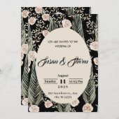 Klassieke bruiloft, roze rozen, beige, groen gebla kaart (Voorkant / Achterkant)