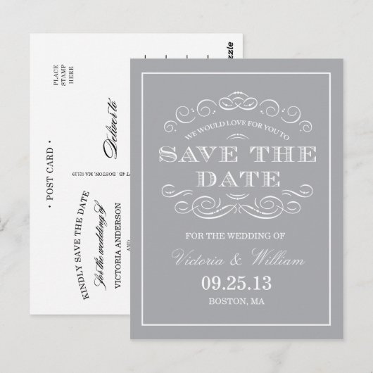 KLASSIEKE BRUILOFT | SLA DE DATUM VAN AANKONDIGING BRIEFKAART (Voorkant / Achterkant)