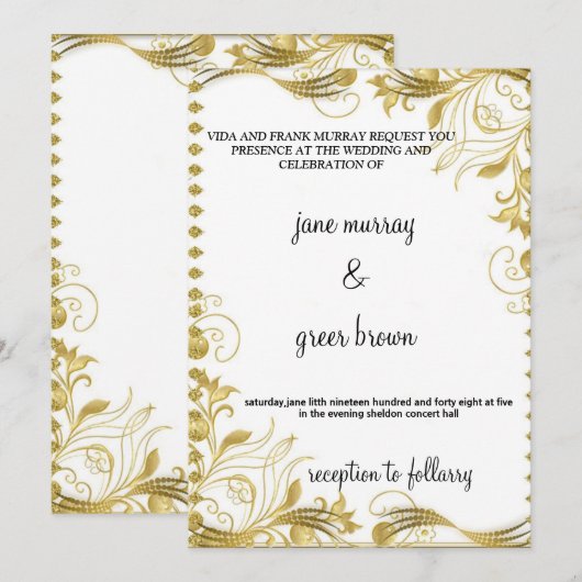 KLASSIEKE BRUILOFT UITNODIGEN KAART (Voorkant / Achterkant)