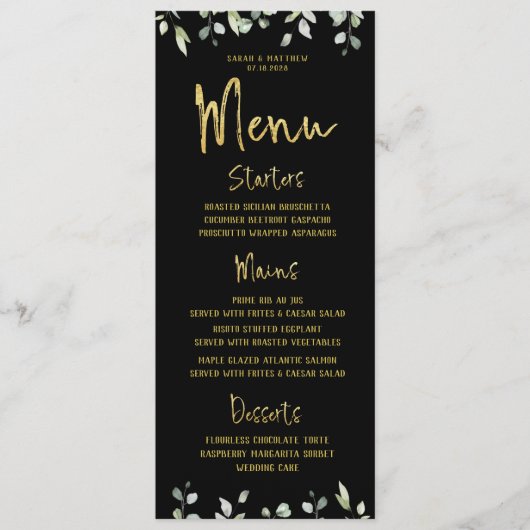 Klassieke bruiloft voor zwart en gouden script menu (Voorkant)