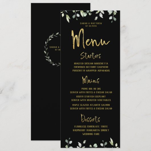 Klassieke bruiloft voor zwart en gouden script menu (Voorkant / Achterkant)