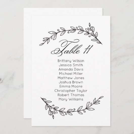 Klassieke bruiloft zitgrafiek. Tabel plan 11 Kaart (Voorkant / Achterkant)