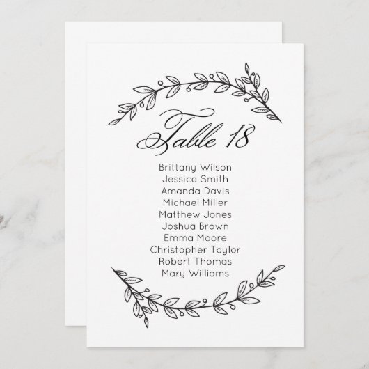 Klassieke bruiloft zitgrafiek. Tabel plan 18 Kaart (Voorkant / Achterkant)