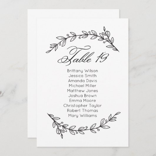 Klassieke bruiloft zitgrafiek. Tabel plan 19 Kaart (Voorkant / Achterkant)