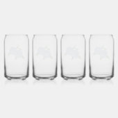 Klassieke bruiloftsdouche met blauwe hortensia in  blikvorm glas (Achterkant)