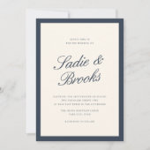 Klassieke bruiloftsinvatie met script | Marineblau Kaart (Voorkant)