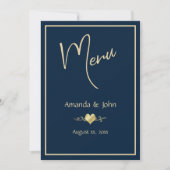 Klassieke bruiloftsontvangst menu kaart in Navy en (Voorkant)