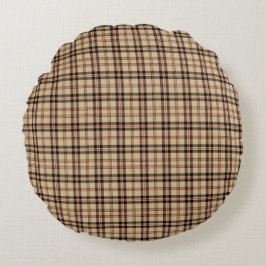 Klassieke bruine beige geruite ronde worp kussen
