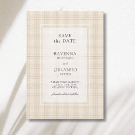 Klassieke bruine cappuccino kariert rustieke trouw save the date