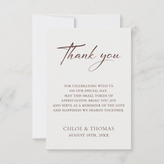 Klassieke bruine & Ecru minimalistische witte brui Bedankkaart (Voorkant)