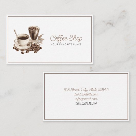 Klassieke bruine en witte Espresso Koffee Shop Visitekaartje (Voorkant / Achterkant)