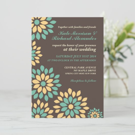 Klassieke bruine-Floral-Spring-bruiloft Kaart (Staand voorkant)