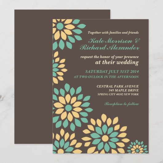 Klassieke bruine-Floral-Spring-bruiloft Kaart (Voorkant / Achterkant)