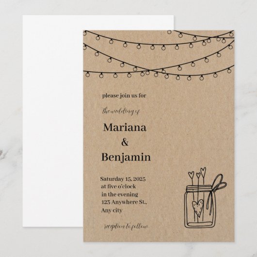 Klassieke Bruine Huwelijksuitnodiging Kaart (Voorkant / Achterkant)