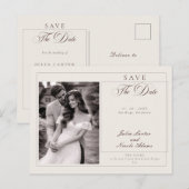 Klassieke bruine kalligrafie foto save the date briefkaart (Voorkant / Achterkant)