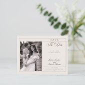 Klassieke bruine kalligrafie foto save the date briefkaart (Staand voorkant)