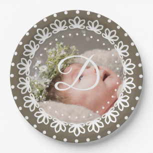 Klassieke bruine monogram fotofeestje papieren bordje