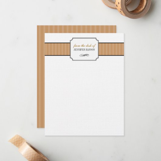 Klassieke bruine strepen van achter het bureau van notitiekaartje (Voorkant / Achterkant in situ)