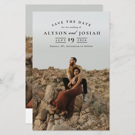 Klassieke budgetfoto-bruiloft bespaart datum (Voorkant / Achterkant)